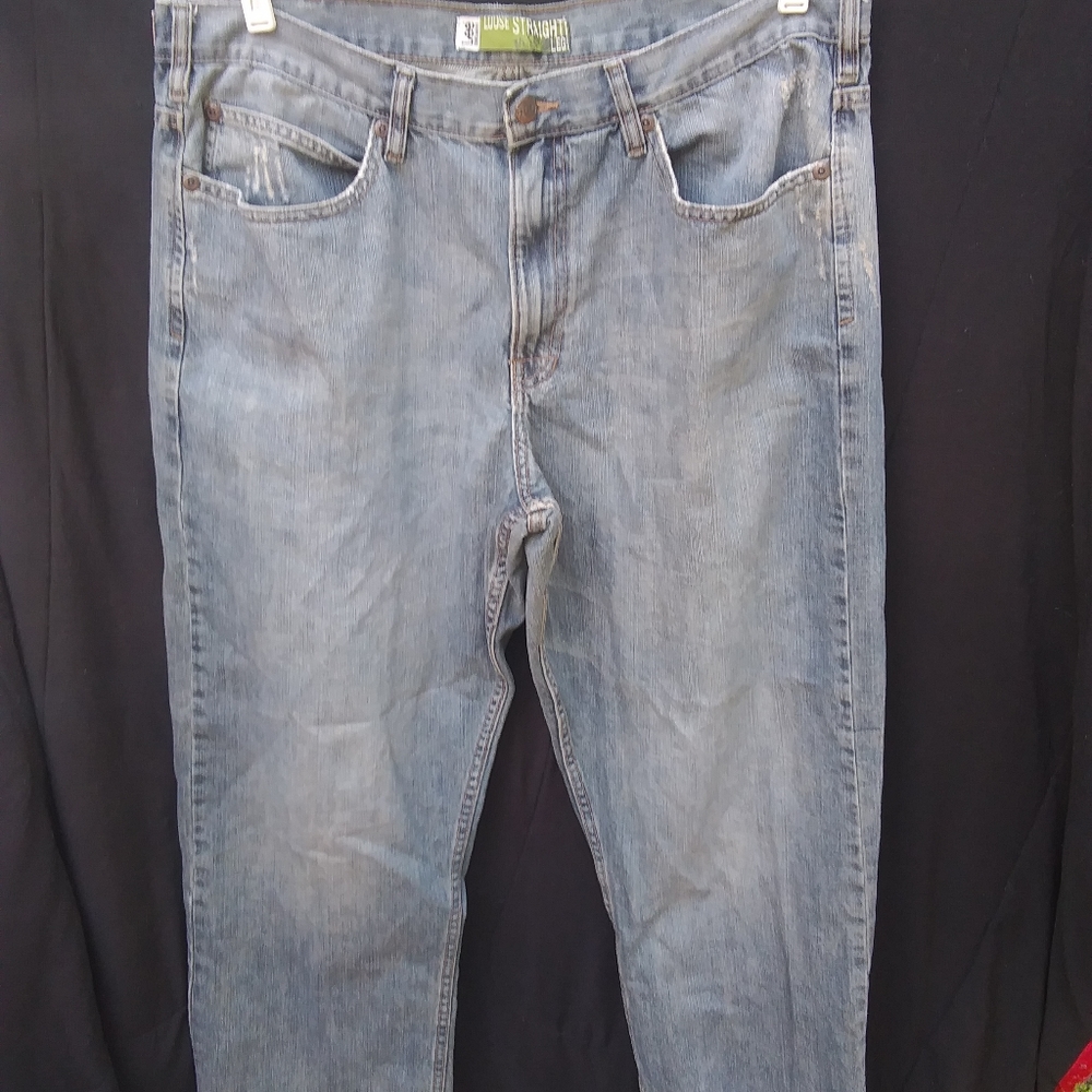 Mens Lee Loose Straight Leg Blue Jeans